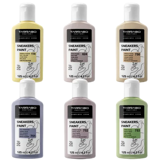 Pastelowe farby akrylowe do customizacji sneakersów i jeansu. Farba na bazie wody do personalizacji kicksów. Tarrago Sneakers Paint. Custom, malowanie butów. Farba do butów. Farby do butów. Farby do jeansu. Farba do jeansu