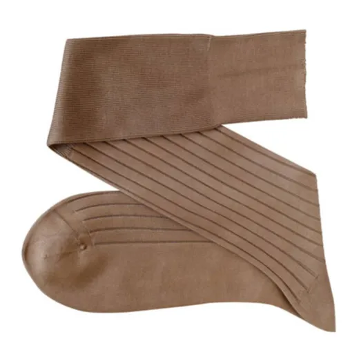 VICCEL / CELCHUK Knee Socks Solid Tan Cotton - Luksusowe podkolanówki