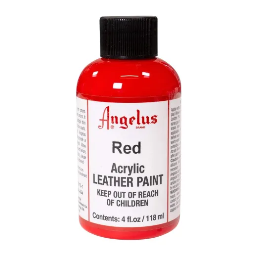 Czerwona farba Angelus do customizacji sneakersów i jeansu. Czerwone farby akrylowe do skór licowych i tkanin. Stosowane do butów, katan, toreb