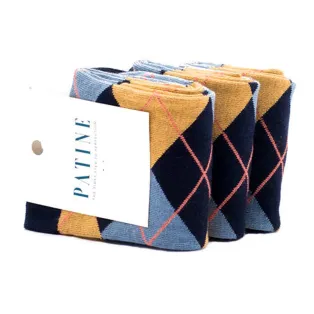 PATINE Socks PARO02-0045 / Granatowe skarpetki w żółto błękitne romby
