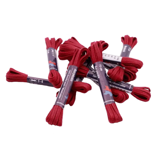 Wytrzymałe bordowe sznurowadła cienkie płaskie woskowane