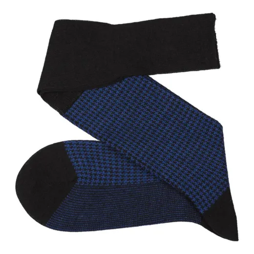 VICCEL / CELCHUK Knee Socks Houndstooth Black / Sax - Luksusowe podkolanówki