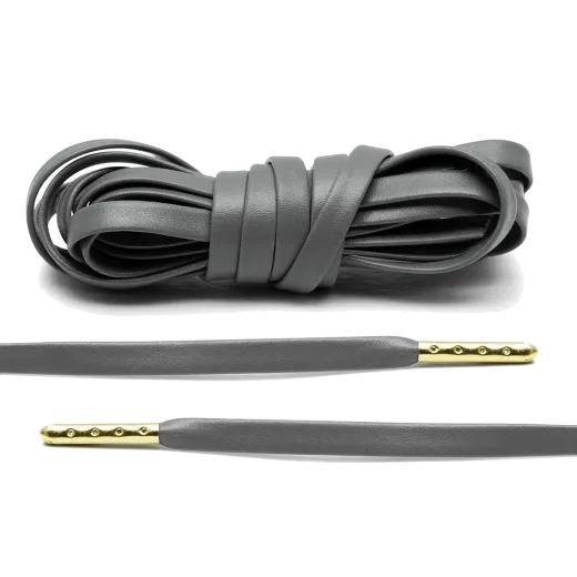 Szare skórzane sznurowadła ekskluzywne z metalowymi agletami Lace Lab. Sznurówki do customizacji sneakersów - nike, adidas.