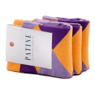 PATINE Socks PARO03-4044 / Żółte skarpety klasyczne w fioletowe romby