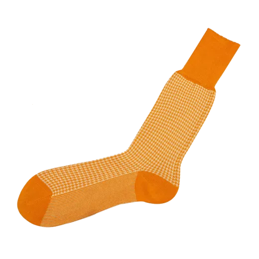 pomarańczowe ekskluzywne skarpety bawełniane męskie viccel knee socks houndstooth orange white