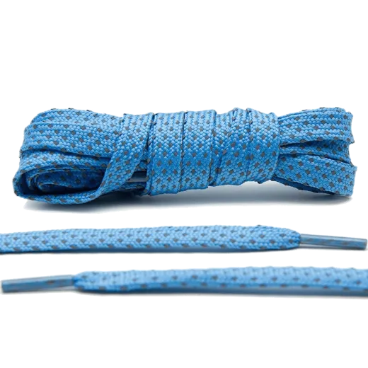 Niebieskie odblaskowe płaskie sznurowadła do sneakersów. Sznurowadła do nike air max, jordanów. Sznurówki do butów do biegania, sznury, lace, laces. Custom, customizacja. Rzemyki, rzemienie. Sznurófki. Sznuruwki. Niebieskie odblaskowe sznurówki Lacelab. Odblaskowe niebieskie sznurowadła Lace lab.