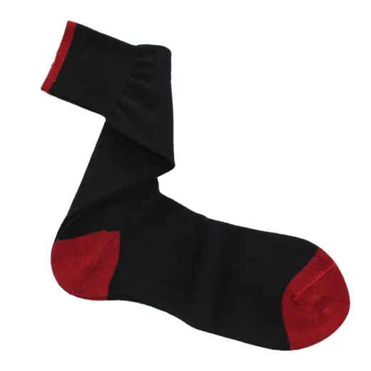 VICCEL Socks Black Red Mid Calf Wool & Silk 