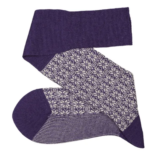 VICCEL / CELCHUK Knee Socks Purple White Snow Flake - Luksusowe podkolanówki