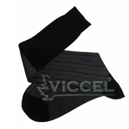 VICCEL Knee Socks Black Gray Striped