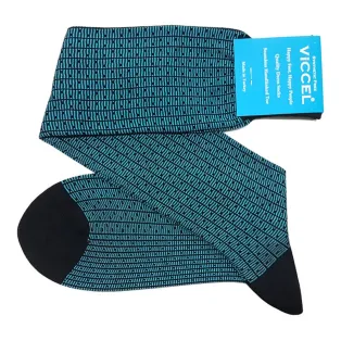 VICCEL / CELCHUK Knee Socks Vertical Striped Black / Blue Dots - Luksusowe podkolanówki
