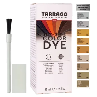 TARRAGO Color Dye SINGLE Metallic Colors 25ml (Paint, Brush, Sponge) - metaliczne farby akrylowe do skór licowych i butów + pędzelek, gąbka