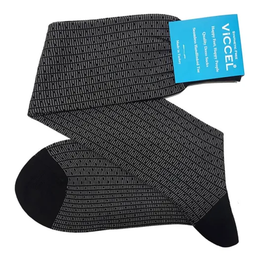 VICCEL / CELCHUK Knee Socks Vertical Striped Black / Gray Dots - Luksusowe podkolanówki