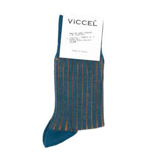 VICCEL / CELCHUK Socks Shadow Stripe Petrolium Green / Mustard - Luksusowe skarpety