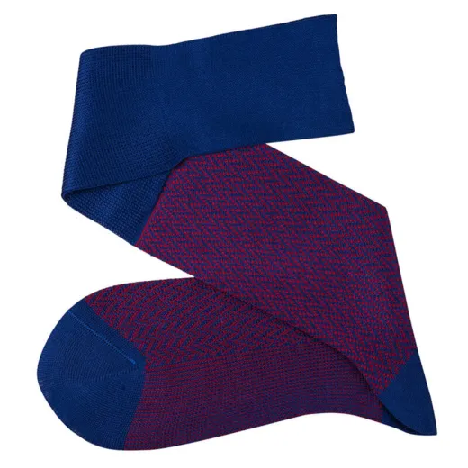 VICCEL / CELCHUK Knee Socks Herringbone Royal Blue / Red - Luksusowe podkolanówki