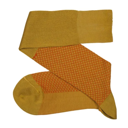 VICCEL / CELCHUK Knee Socks Fish Net Mustard / Orange - Luksusowe podkolanówki