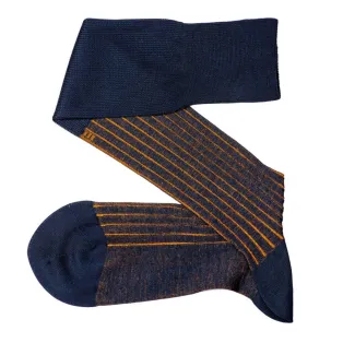 VICCEL Knee Socks Shadow Stripe Navy Blue / Mustard 