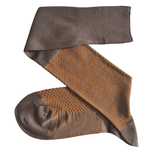 VICCEL / CELCHUK Knee Socks Fish Net Marmatto / Mustard - Luksusowe podkolanówki męskie