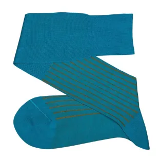 VICCEL / CELCHUK Knee Socks Shadow Stripe Turquoise / Mustard - Luksusowe podkolanówki