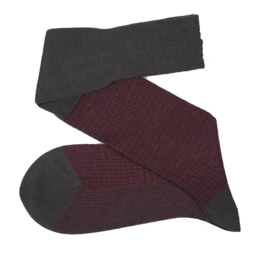 VICCEL / CELCHUK Knee Socks Houndstooth Gray / Burgundy - Luksusowe podkolanówki