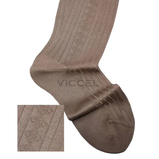 VICCEL / CELCHUK Knee Socks Diamond Textured Tan - Luksusowe podkolanówki