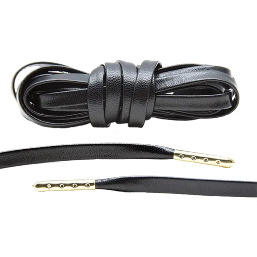 Czarne skórzane sznurowadła luksusowe  z metalowymi agletami Lace Lab. Sznurówki do customizacji sneakersów - nike, adidas.