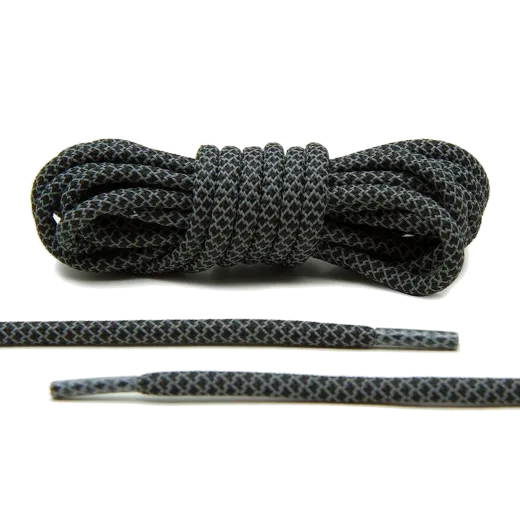 Odblaskowe okrągłe sznurowadła czarne,  stworzone  do popularnych modeli Yeezy boots
czy innych modeli Adidasa.