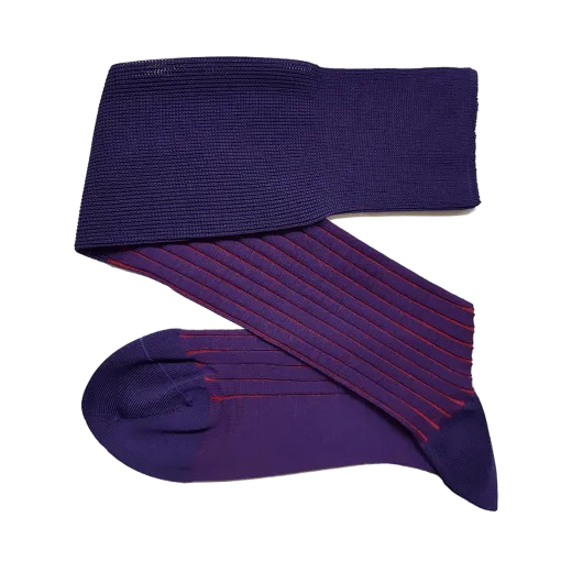 fioletowe bawełniane podkolanówki męskie viccel knee socks shadow stripe purple red