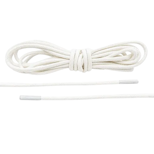 Białe woskowane okrągłe sznurowadła luksusowe. Sznurówki do customizacji sneakersów - Jordan, Nike, Bred 1, Adidas.