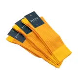Wysokiej jakości bawełniane skarpety męskie żółte w pomarańczowe paski. Eleganckie skarpety bawełniane