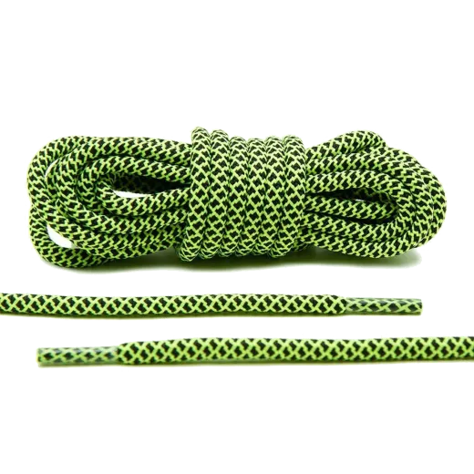 Limonkowo czarne okrągłe sznurowadła stworzone  do popularnych modeli Adidas Yeezy 350 Boost czy Adidas NMD