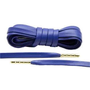 LACE LAB Luxury Leather Laces 6mm Blue - Gold Plated / Niebieskie płaskie skórzane sznurowadła do butów ze złotymi końcówkami