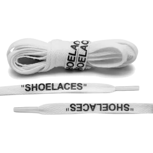 LACE LAB OFF-WHITE Laces 8mm White / Białe płaskie sznurowadła z czarnym napisem SHOELACES