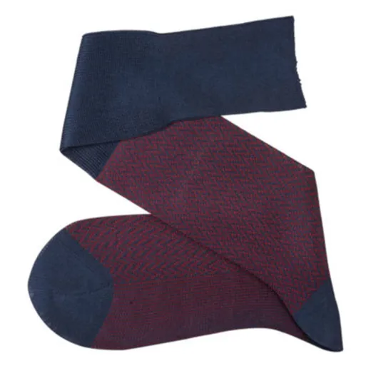 VICCEL / CELCHUK Knee Socks Herringbone Navy Blue / Burgundy - Luksusowe podkolanówki