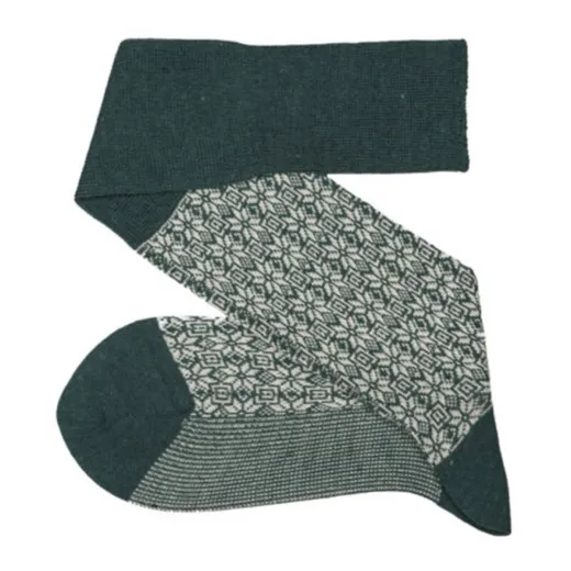 VICCEL / CELCHUK Knee Socks Green White Snow Flake - Luksusowe podkolanówki