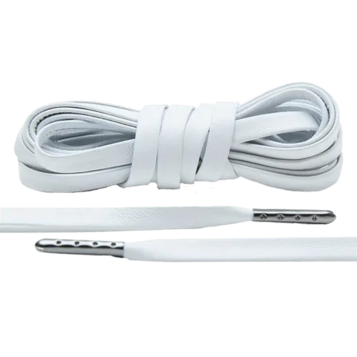 LACE LAB Luxury Leather Laces 6mm White - Gunmetal Plated / Białe skórzane sznurowadła do butów z metalowymi końcówkami