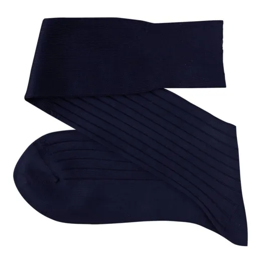 VICCEL / CELCHUK Knee Socks Solid Navy Blue Cotton - Luksusowe podkolanówki