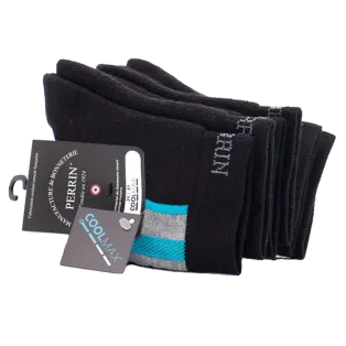 PERRIN Men Socks 410 Noir & Bleu / Czarne skarpetki sportowe z szaro niebieskimi akcentami