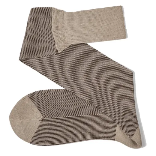 VICCEL / CELCHUK Knee Socks Birdseye Beige / Brown - Luksusowe podkolanówki