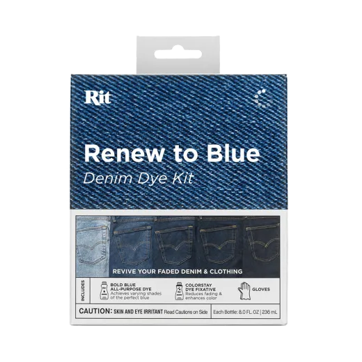 RIT DYE Renew to BLUE Denim Dye Kit 2x 8oz + Gloves - BOLD BLUE / GŁĘBOKO NIEBIESKI zestaw do barwienia tkanin