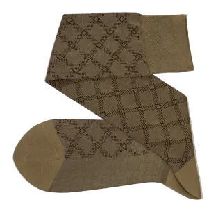 VICCEL / CELCHUK Knee Socks Tartan Beige / Brown - Cienkie podkolanówki męskie