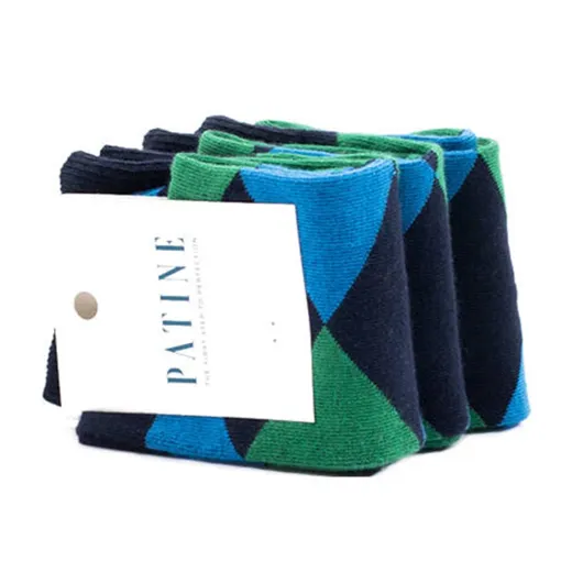 PATINE Socks PARO03-0558 / Granatowe skarpetki w zielono niebieskie romby
