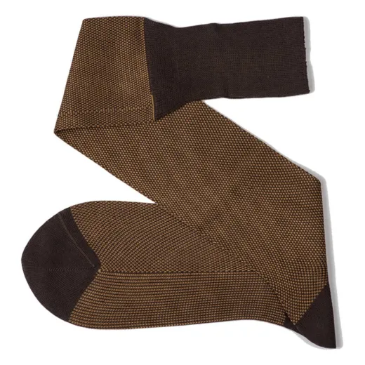 VICCEL / CELCHUK Knee Socks Birdseye Brown / Mustard - Luksusowe podkolanówki