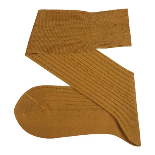 VICCEL / CELCHUK Knee Socks Cable Knitted Mustard - Luksusowe podkolanówki