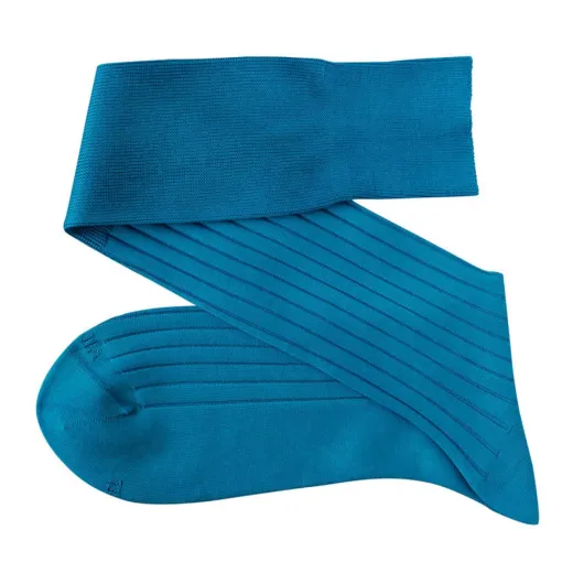 VICCEL / CELCHUK Knee Socks Solid Turquoise Cotton - Luksusowe podkolanówki