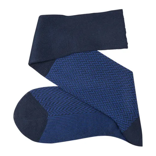 VICCEL / CELCHUK Knee Socks Herringbone Navy Blue / Royal Blue - Luksusowe podkolanówki