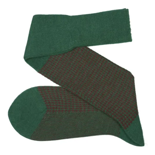 VICCEL / CELCHUK Knee Socks Houndstooth Forest Green / Burgundy - Luksusowe podkolanówki