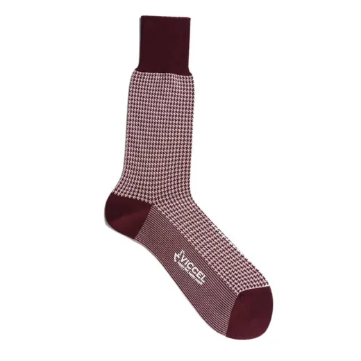 VICCEL / CELCHUK Socks Houndstooth Burgundy / White - Luksusowe skarpetki