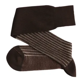 VICCEL / CELCHUK Knee Socks Shadow Stripe Dark Brown / Ecru - Luksusowe podkolanówki 