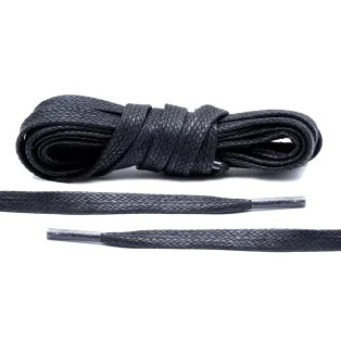 LACE LAB Waxed Shoe Laces 7mm Black / Czarne płaskie woskowane sznurowadła do butów