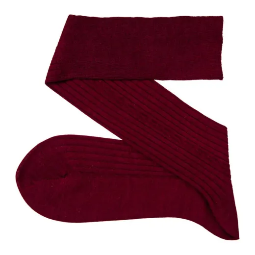 VICCEL / CELCHUK Knee Socks Cable Knitted Burgundy Wool Silk - Luksusowe podkolanówki